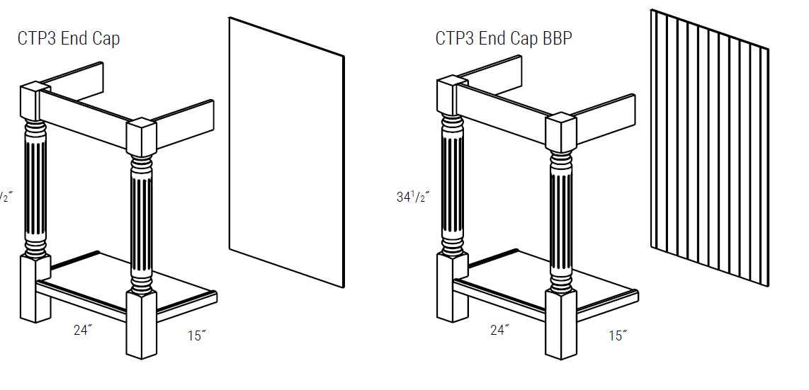 Contemporary 3 inch Turned Post with Plywood or Beadboard Panel End Cap for CTP3 24wx34.5hx15d
